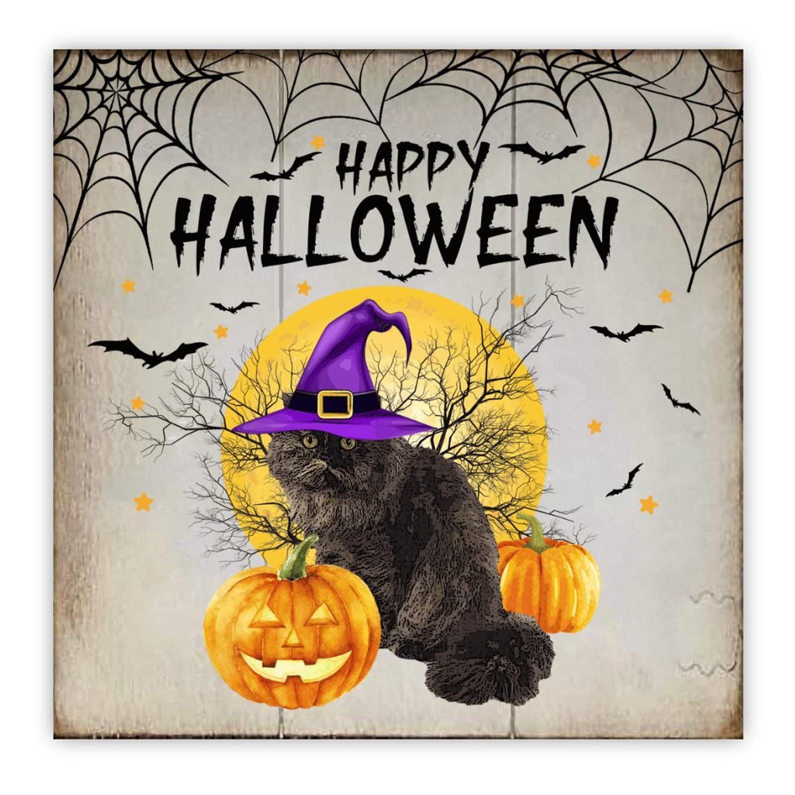 Décoration de maison Halloween avec panneau en bois citrouille et art mural chat
