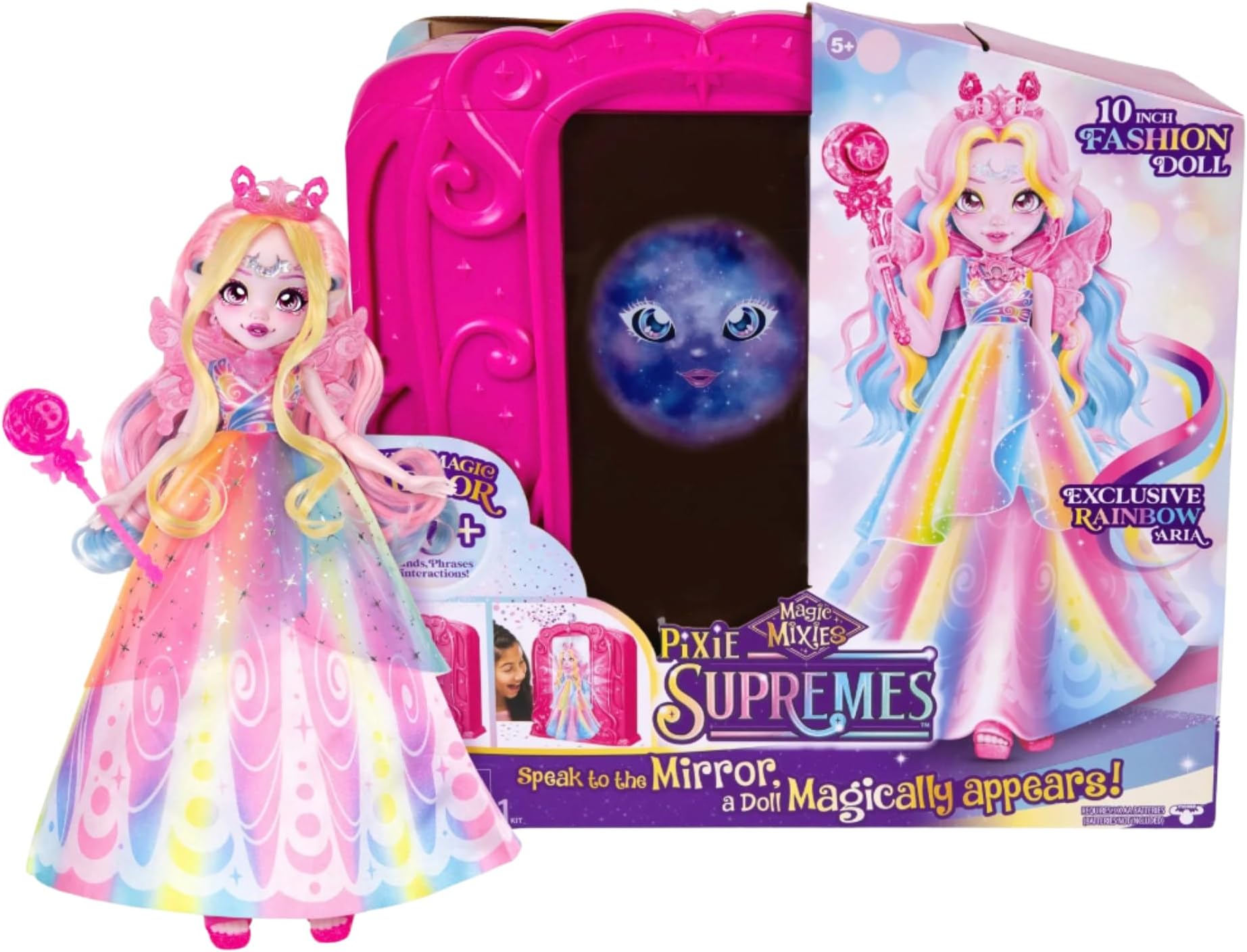 Magic Mixies Pixie Supremes Exclusive Rainbow Aria Doll and Mirror | 10 Inch Fashion Doll with Talking Mirror and 50+ Phrases & Interactions