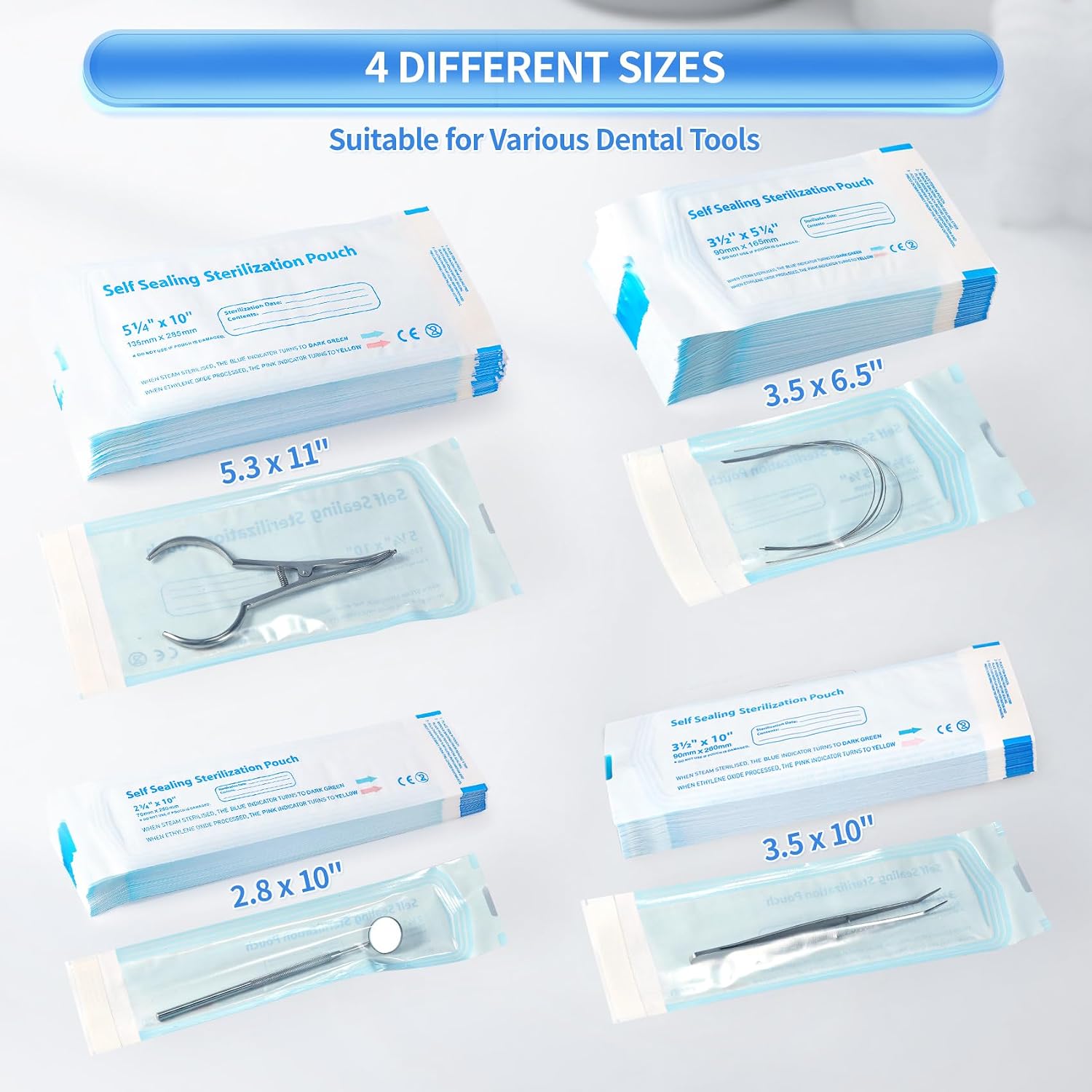 Annhua 200 PCS Sterilization Pouches Sterilization Bags 5.3 x 11 inch, Self-Sterilization Pouches Sterilizer Bags for Dentist Tools, Beauty Toolkits