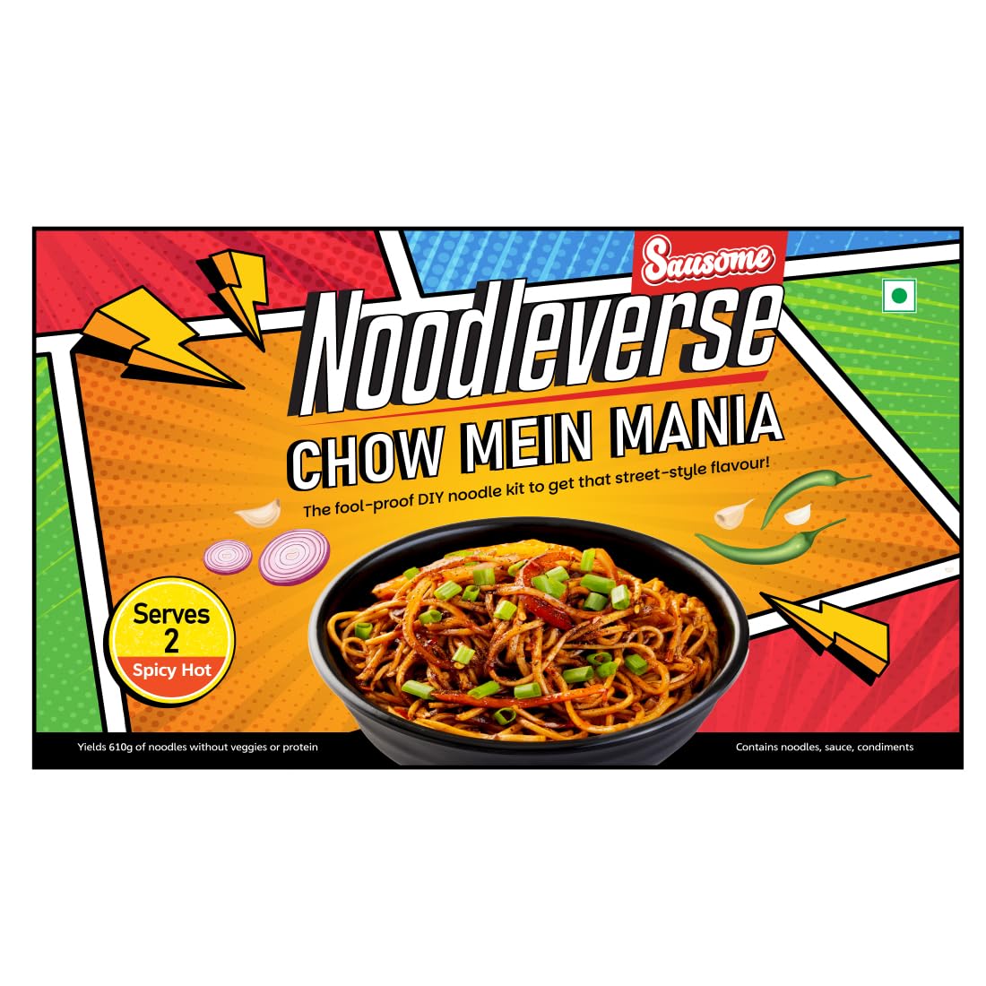 Sausome Noodleverse Chow Mein Mania | DIY Gourmet Noodle Kit with Sauce & Spices | Smoky, Saucy & Addictive | Cooks in 6 Mins | Serves 2| Make Desi Street-Style Chowmein at Home | 370g-image-32