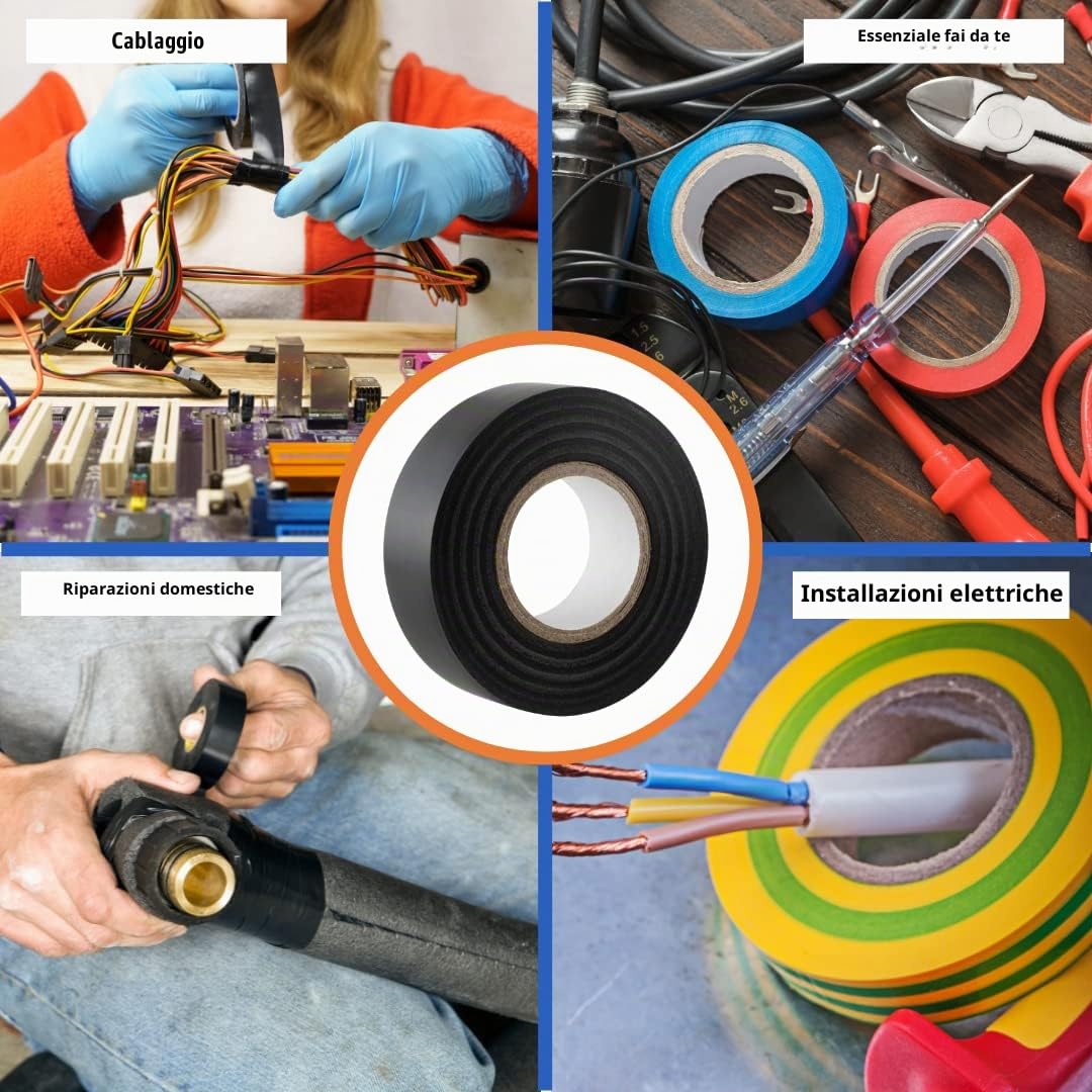 GTSE - Nastro isolante set colorato - 19 mm x 33 m - Robusto ed autoadesivo - Per proteggere, unire e riparare cavi - 10 rotoli
