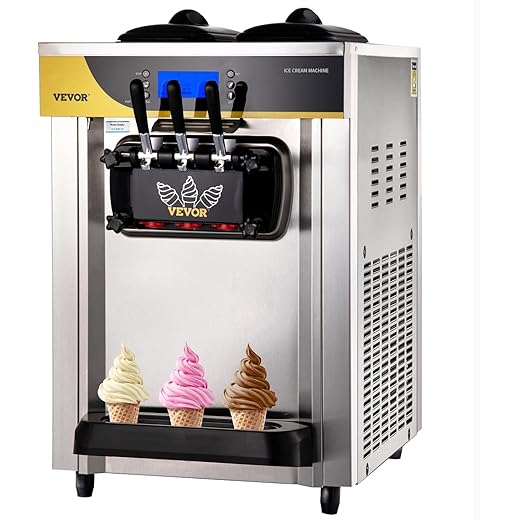VEVOR Commercial Ice Cream Maker, 22-30L/H Yield, 2200W Countertop Soft Serve Machine with 2x6L Hopper 2L Cylinder LCD Panel Puffing Shortage Alarm, Frozen Yogurt Maker for Restaurant Snack Bar, Silve