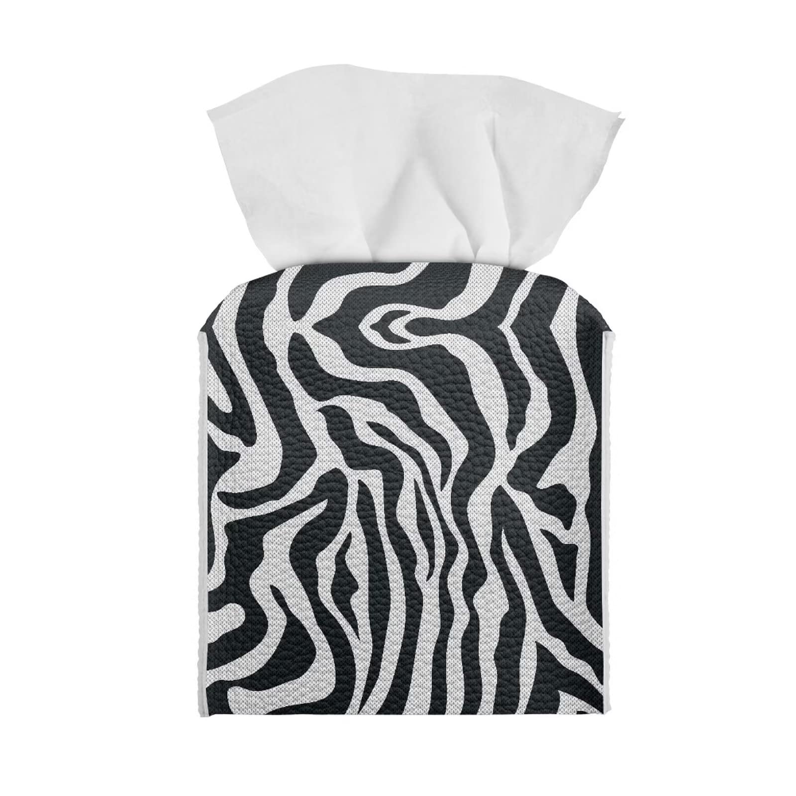 NETILGEN PU Leather Tissue Holder Dispenser Square Table Dryer Sheet Organizer 5.1"X5.1"X5.5" for Office Desk Vanity Countertop Nightstand, Zebra Print