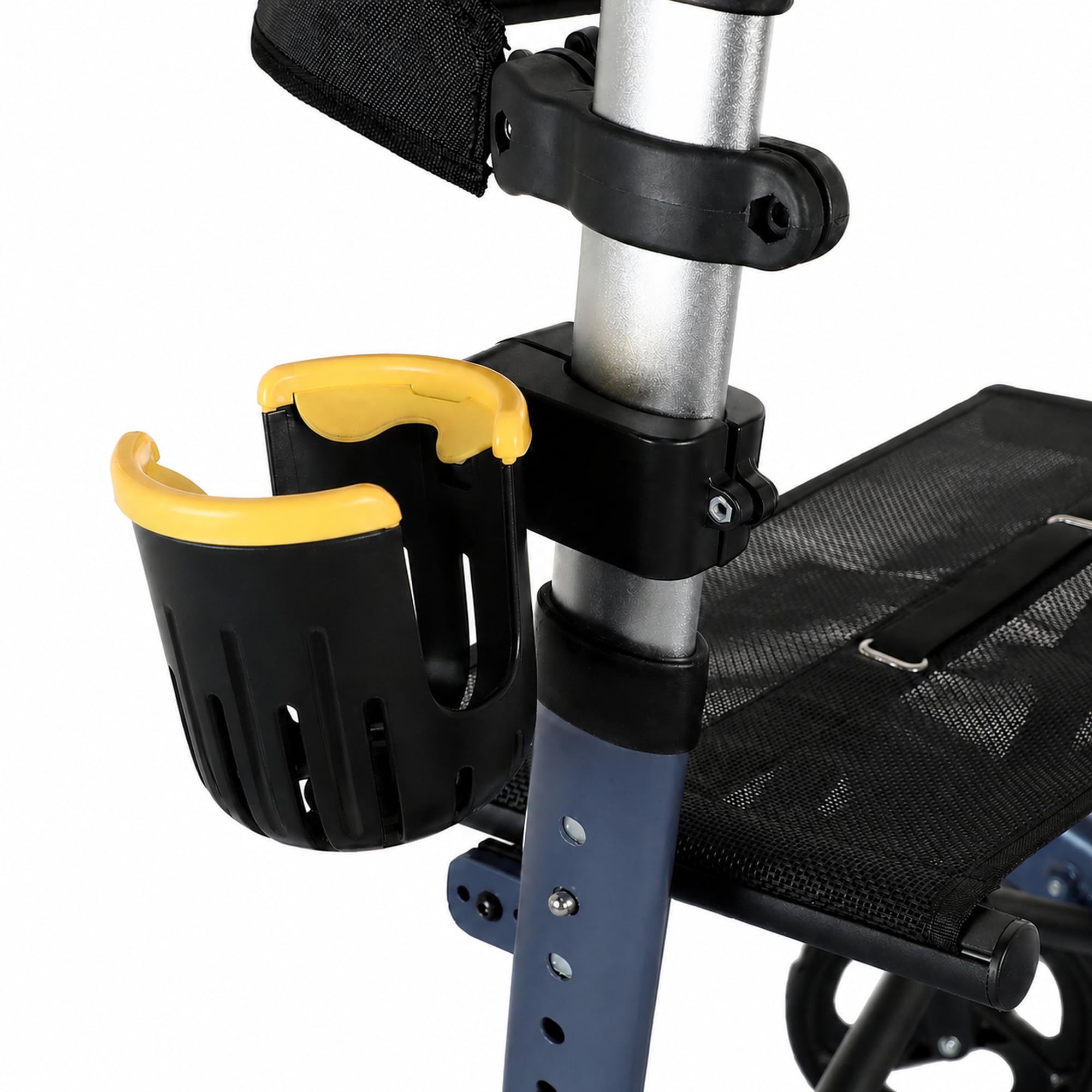 Walker Rollator Cup Holder – Adjustable Clip-On Drink Holder for Flat & Euro-Style Walkers, Swivel & Rotating Design, Holds Water Bottles, Coffee Cups and Travel Mugs Securely