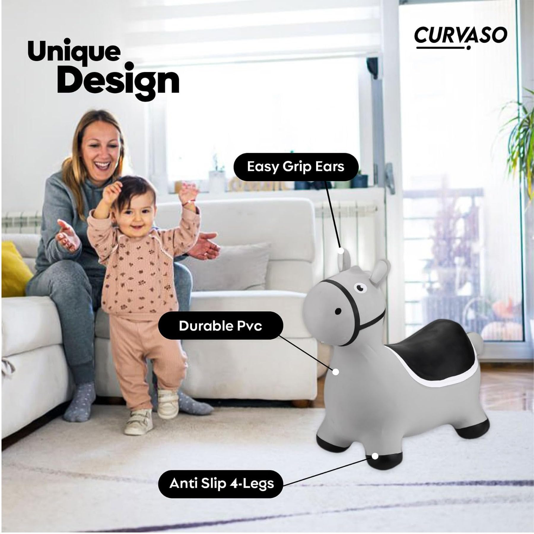 Aufblasbarer Hüpfhüpfer, Tier, zum Aufsitzen, lustiges Spielzeug, Einhorn, Esel, Pferd, Dinosaurier, Bulle, Teddybär, für Kinder, Erwachsene, Kinder, Fitness, Pumpe (grauer Esel (PA15399))