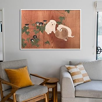 Amazon.co.jp: 伊藤若冲 绘画 朝顔 狗子図 アートポスター アート