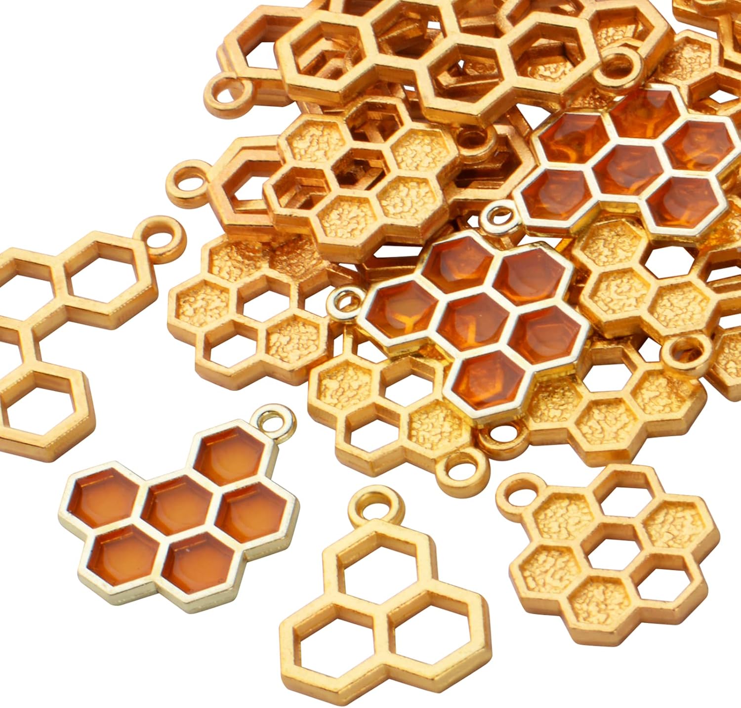 BronaGrand 50pcs Enamel Honeycomb Charms Pendants Alloy Bee Honeycomb Open Back Bezel Pendant for Necklace Bracelet DIY Crafts Jewelry Making Accessories - Image 4