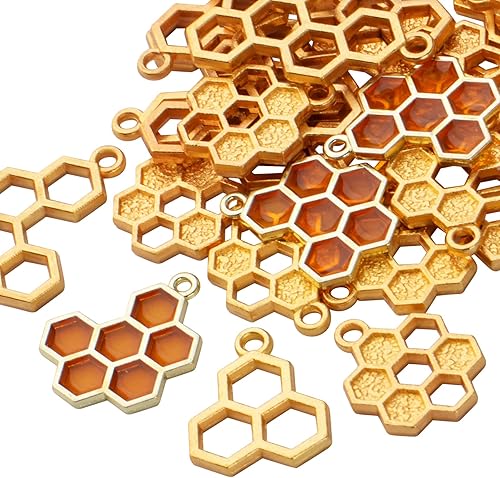 Miniatura 4 de BronaGrand 50 dijes esmaltados de nido de abeja de aleación de abeja con parte trasera abierta, bisel colgante para collar, pulsera, manualidades,