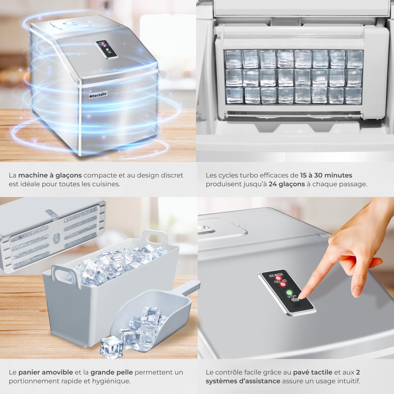 Innere view of the ice maker showing ice cubes in the tray