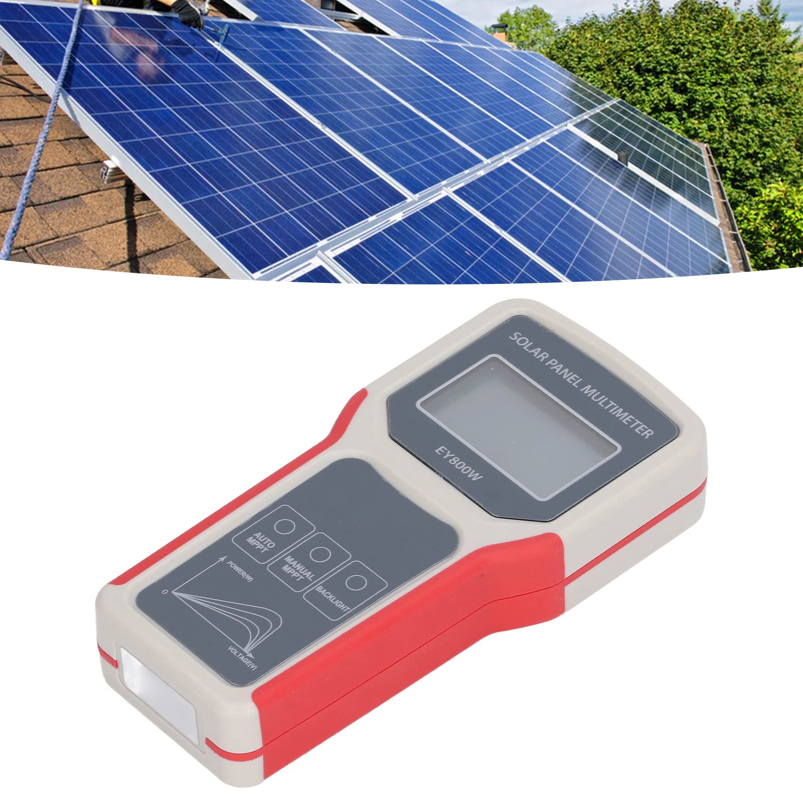 Multimetro per Pannelli Solari, Tester MPPT per Pannelli Fotovoltaici con Display LCD HD, Test Automatico/Manuale, Misuratore di Potenza