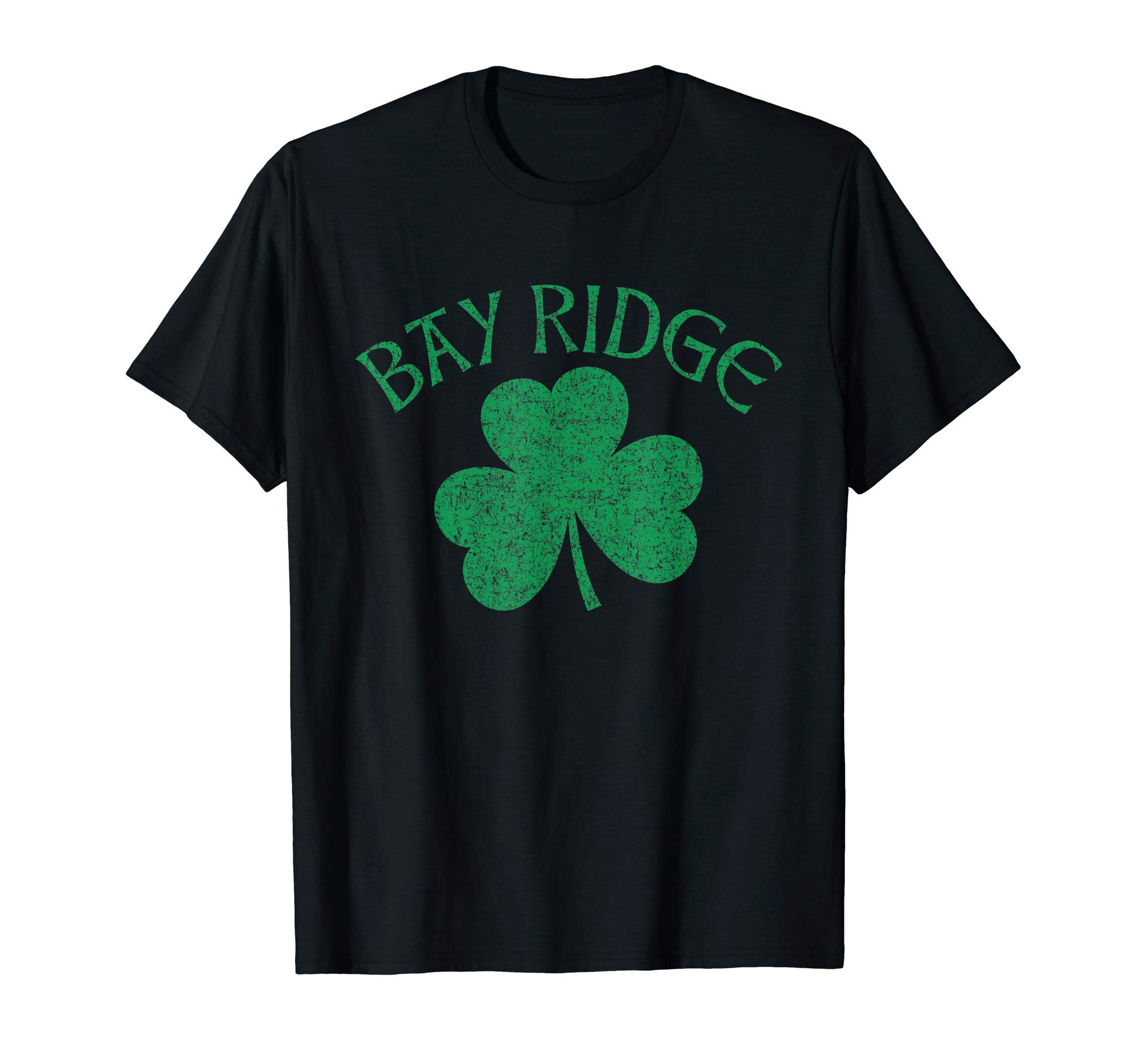 Bay Ridge Irish Text and Shamrock Distressed Green Print T-Shirt