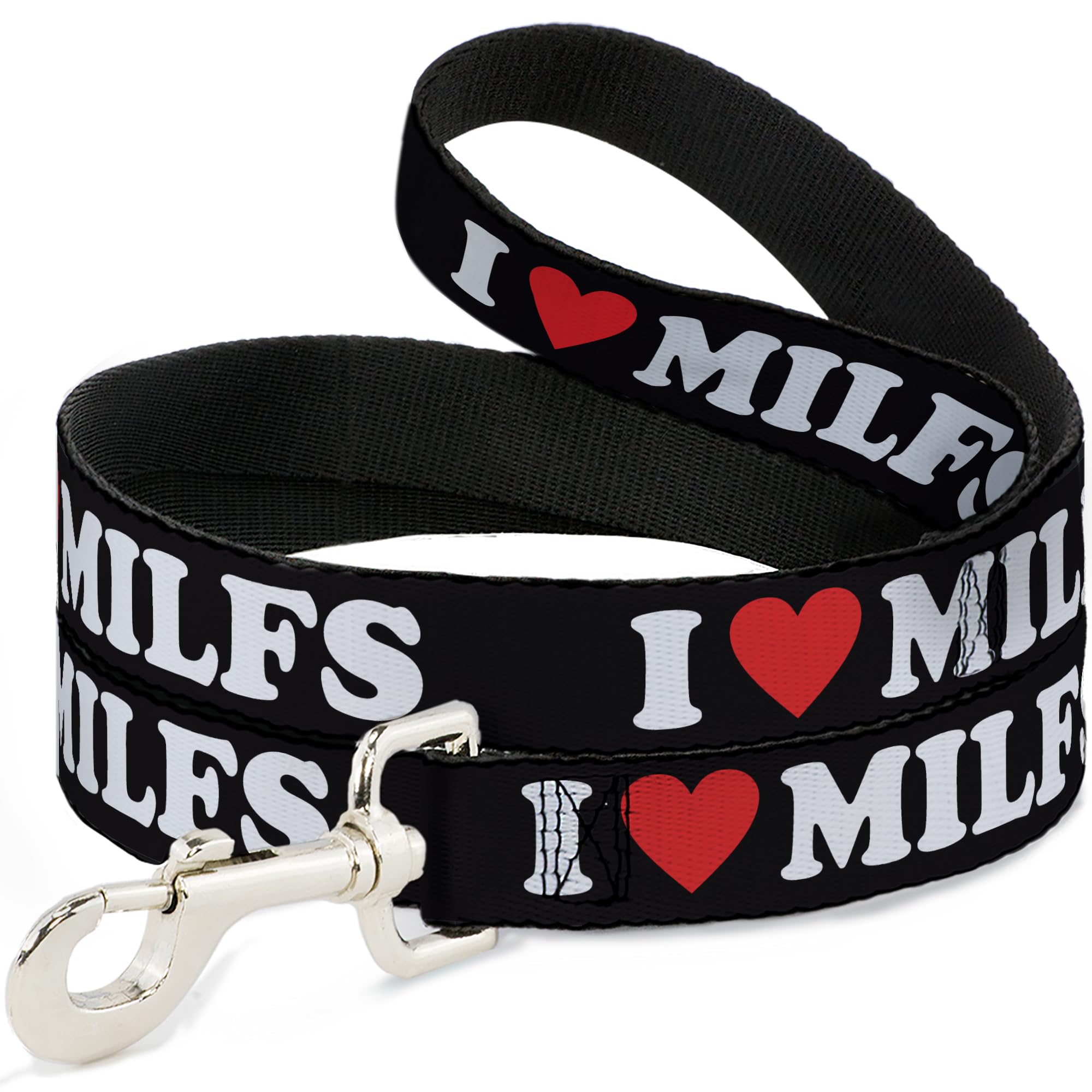 Laisse pour chien Buckle-Down I Heart Milfs noir, blanc et rouge de 1,8 m