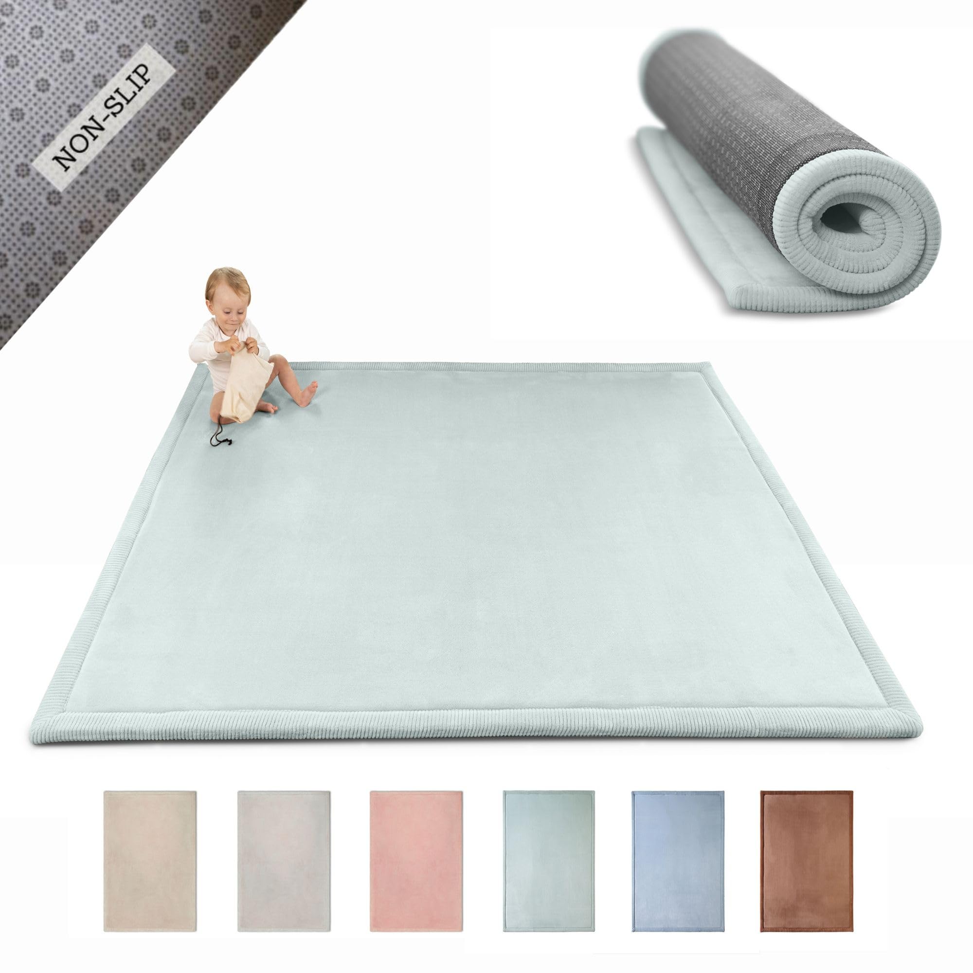 Hakuna Matte CloudSoft Baby Play Mat for Floor 60" x 80" Green – Coral Velvet Memory Foam Rug for Crawling & Cozy Play – Non-Slip, Water-Resistant,