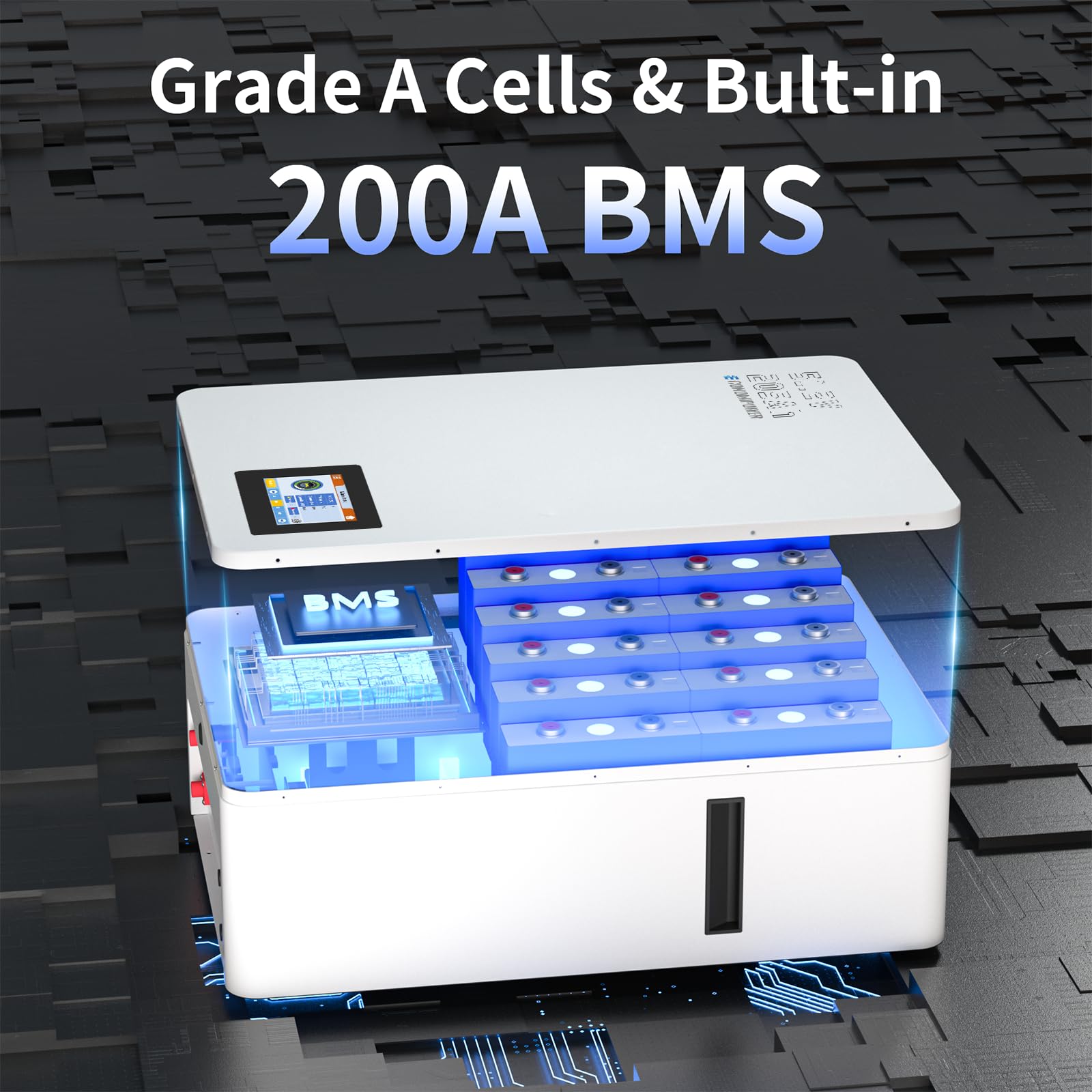 Batteria Lifepo4 da 51,2 V 200 Ah, montaggio a parete, batteria al litio ricaricabile a energia solare da 10 KWh, oltre 6000 cicli 48 V con 100 A BMS per sistema fotovoltaico, uso