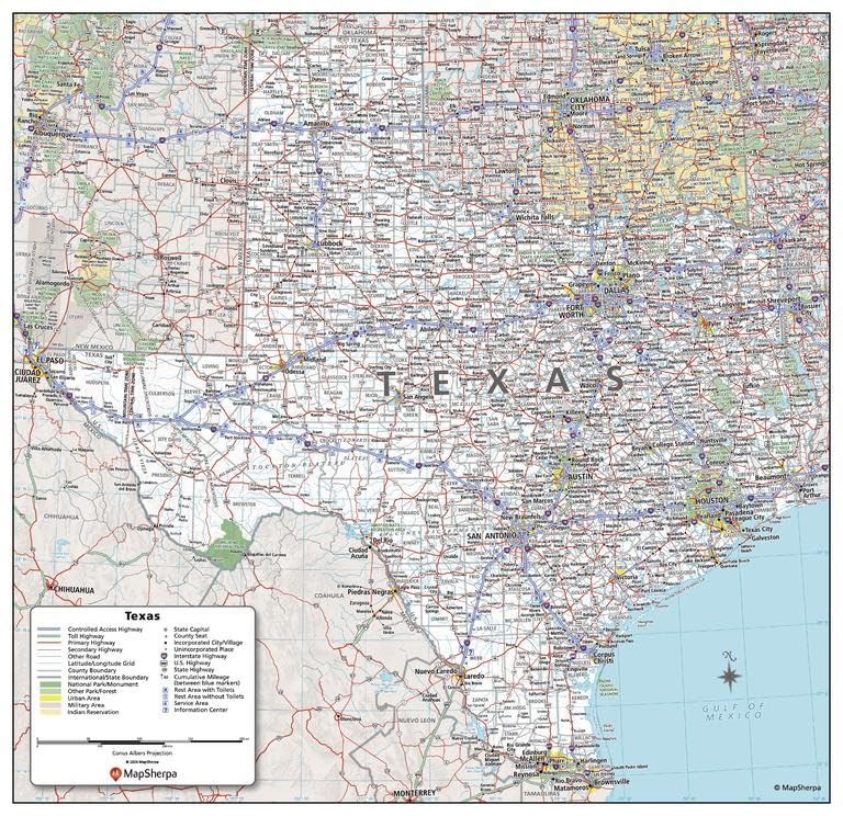 MapSherpa: Texas State Wall Map - Compact - 15.5 x 16 inch Poster