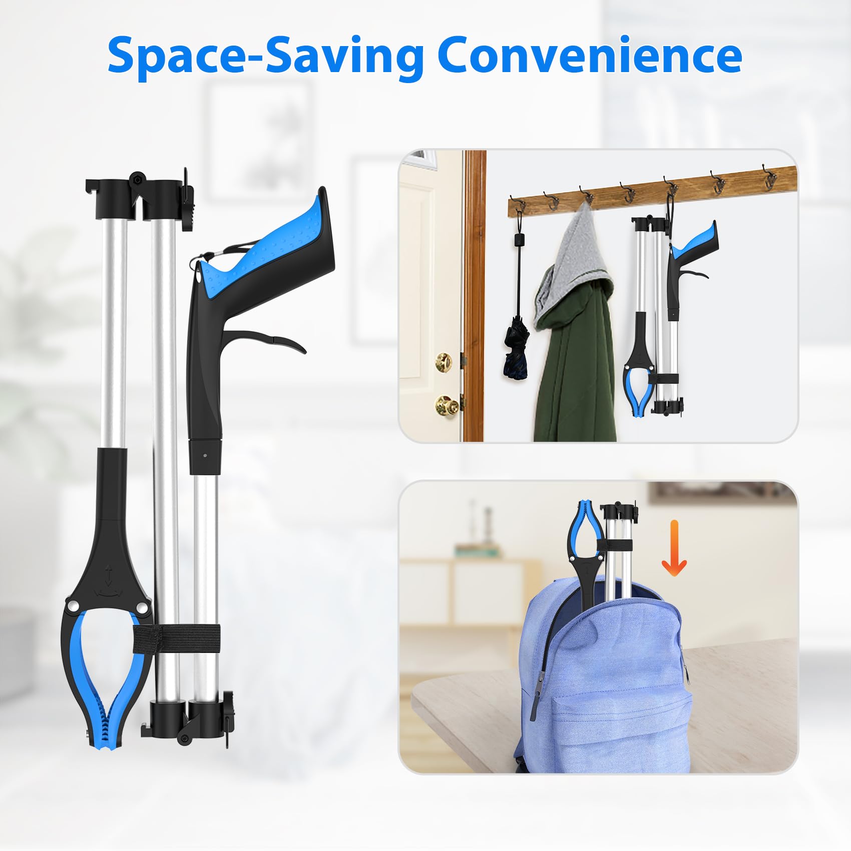 122 cm lange Streupflücker – extra langer Greifer für ältere Menschen mit 360° drehbarem Kopf, Katzentoilette für schwer erreichbare Stellen und ergonomisches Design (blau)