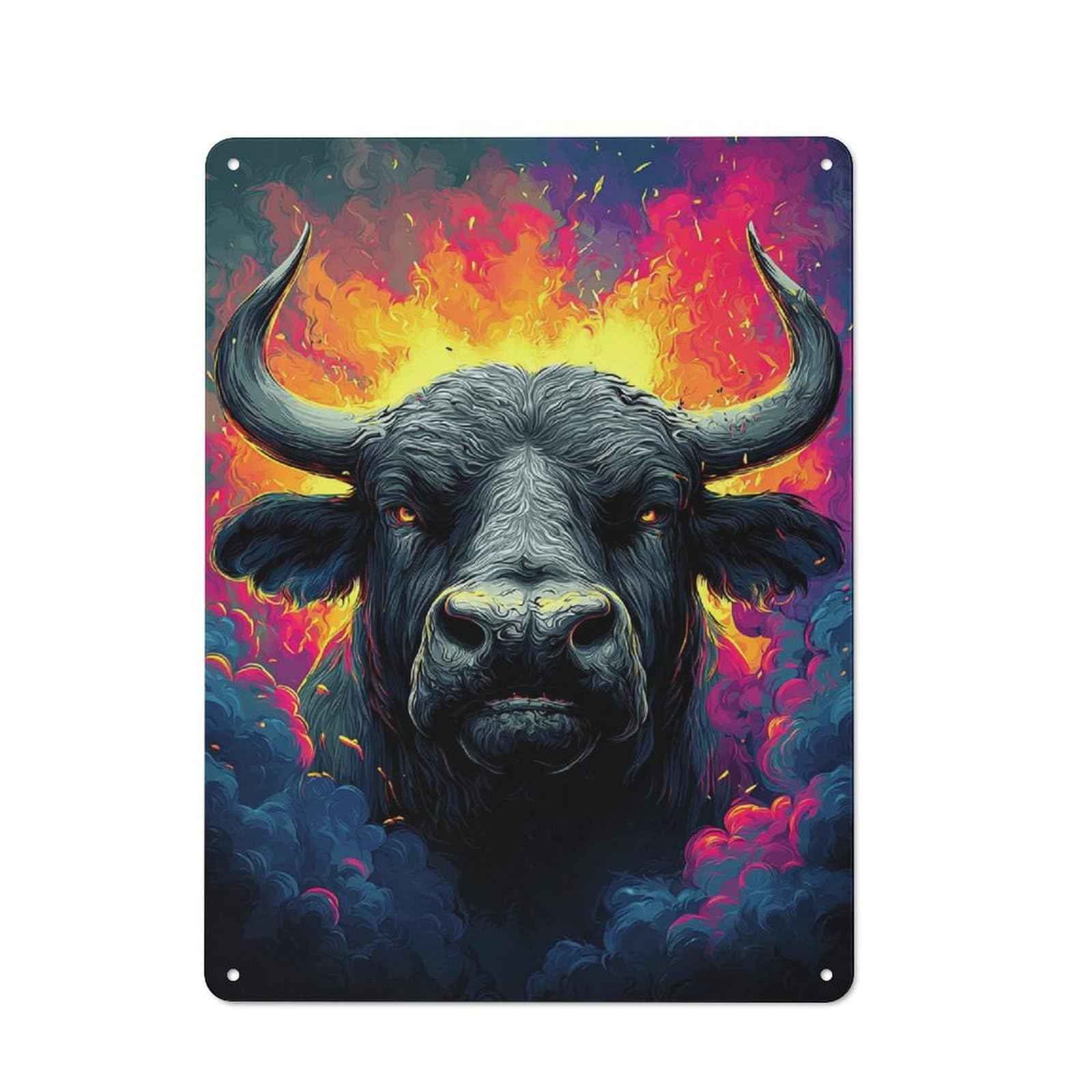 Junmoney Fiery Bull Digital Artwork Retro Metal Sign 40X30cm Featuring For Bar Or Restaurant, For Bar Decor Enthusiasts