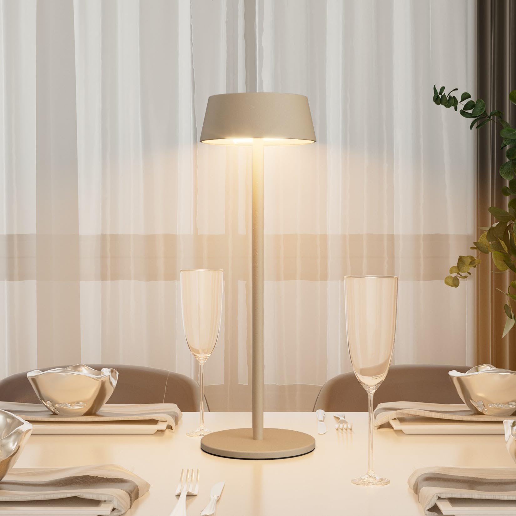 K-Bright 2 Stück LED Akku Tischleuchte, Kabellose tischlampe, 3000K warmweißes led tischlampe outdoor, Dimmbare Tischlampe Geeignet Für Abendessen, Lesen, Schlafzimmer, Garten Und Vieles Mehr Khaki