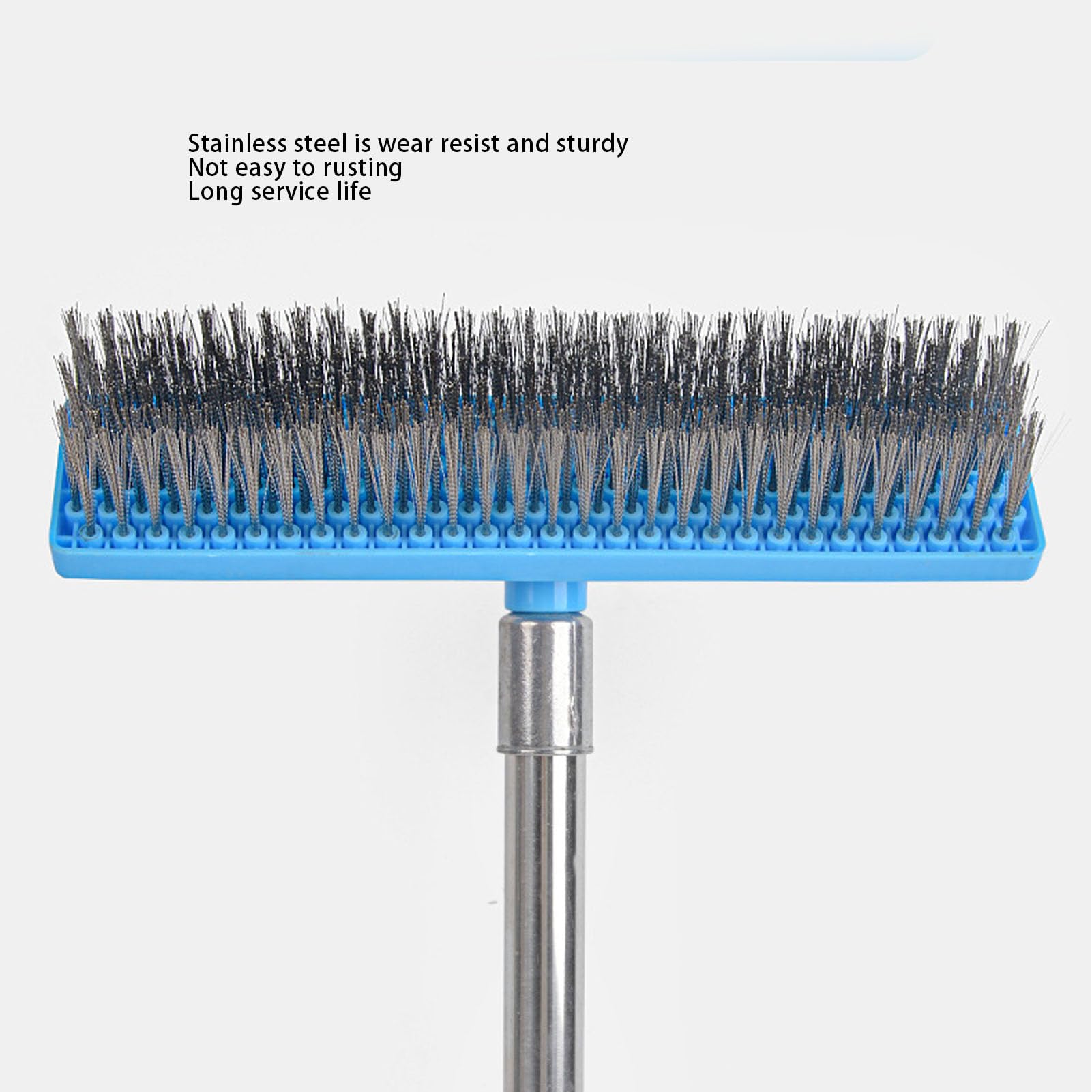 Eujgoov Scopa in Filo di Acciaio Resistente, Manico in Acciaio Inossidabile per il Lavaggio di Esterni, Spazzola Larga 30 Cm per Terrazzi e Giardini (160 cm)