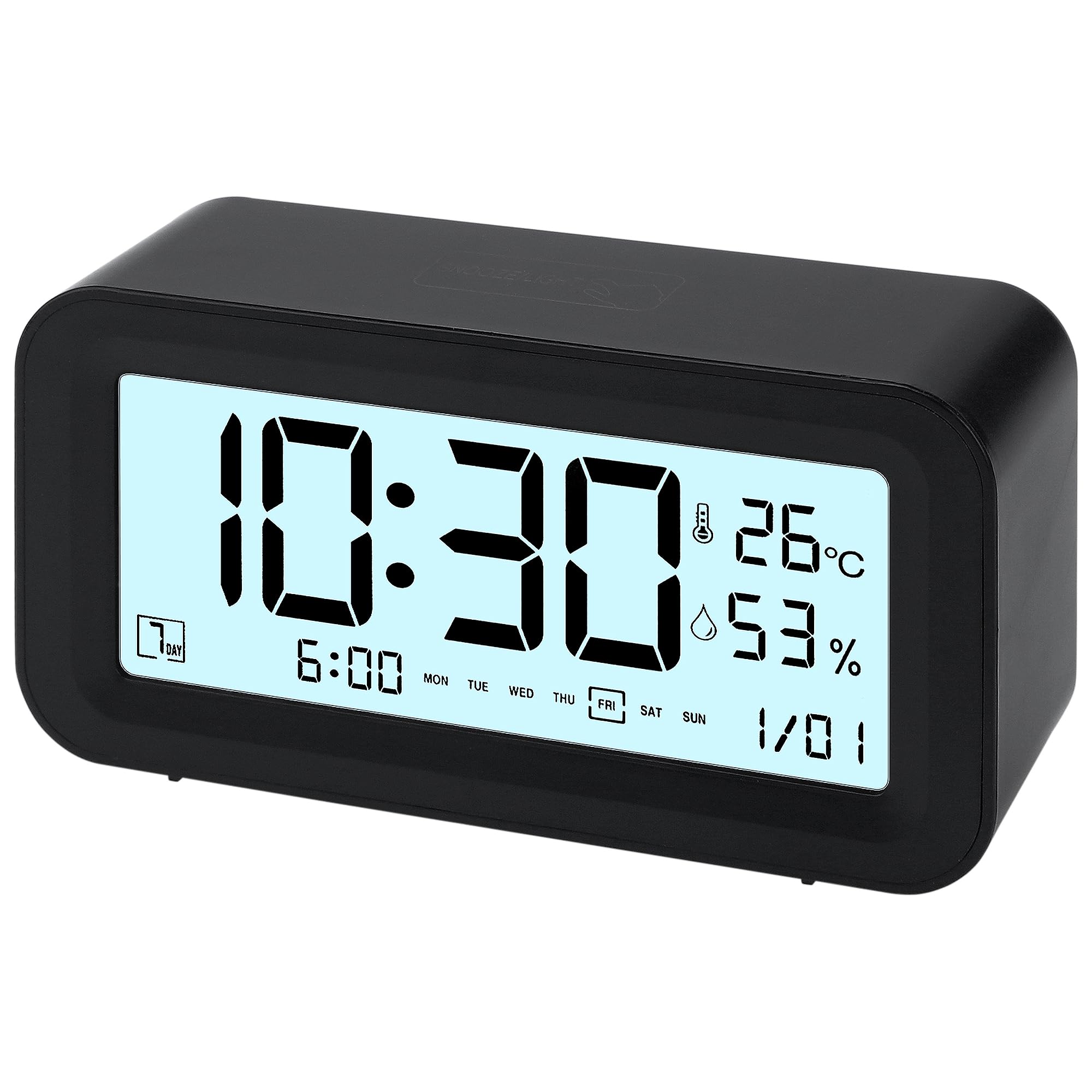 HMETOL Electric Alarm Clock Adjustable Volume Loud Alarms, Battery Powered Fits Bedroom Black 14.5cm x 5cm x 8.3cm