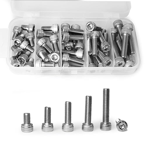 GUTEBANG Tornillos de cabeza hexagonal de acero inoxidable 304, máquina métrica totalmente roscada, kit surtido de 50 unidades