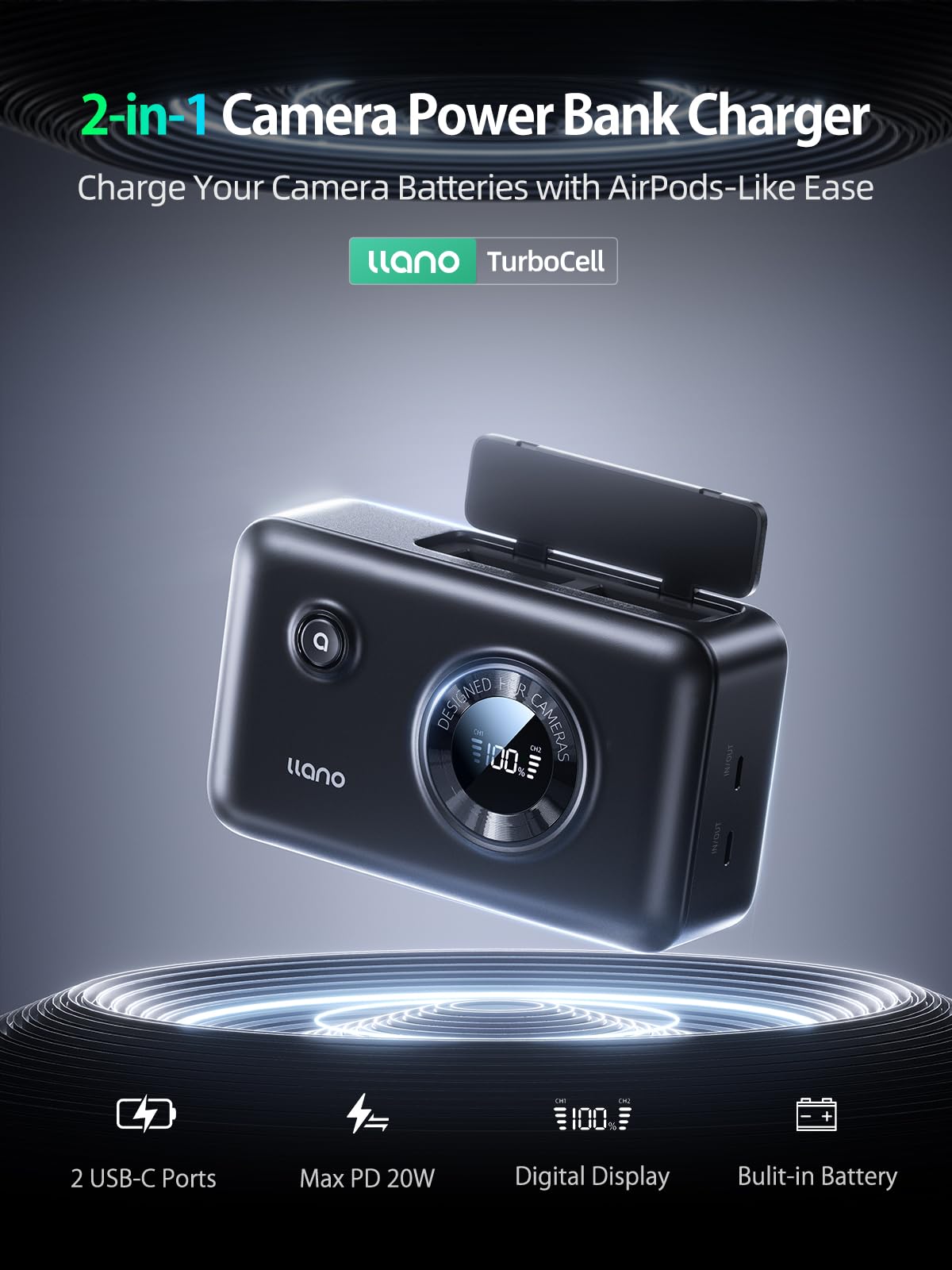 Chargere PD 20W 12400mAh Power Bank Canon EOS Compatible - Dettaglio