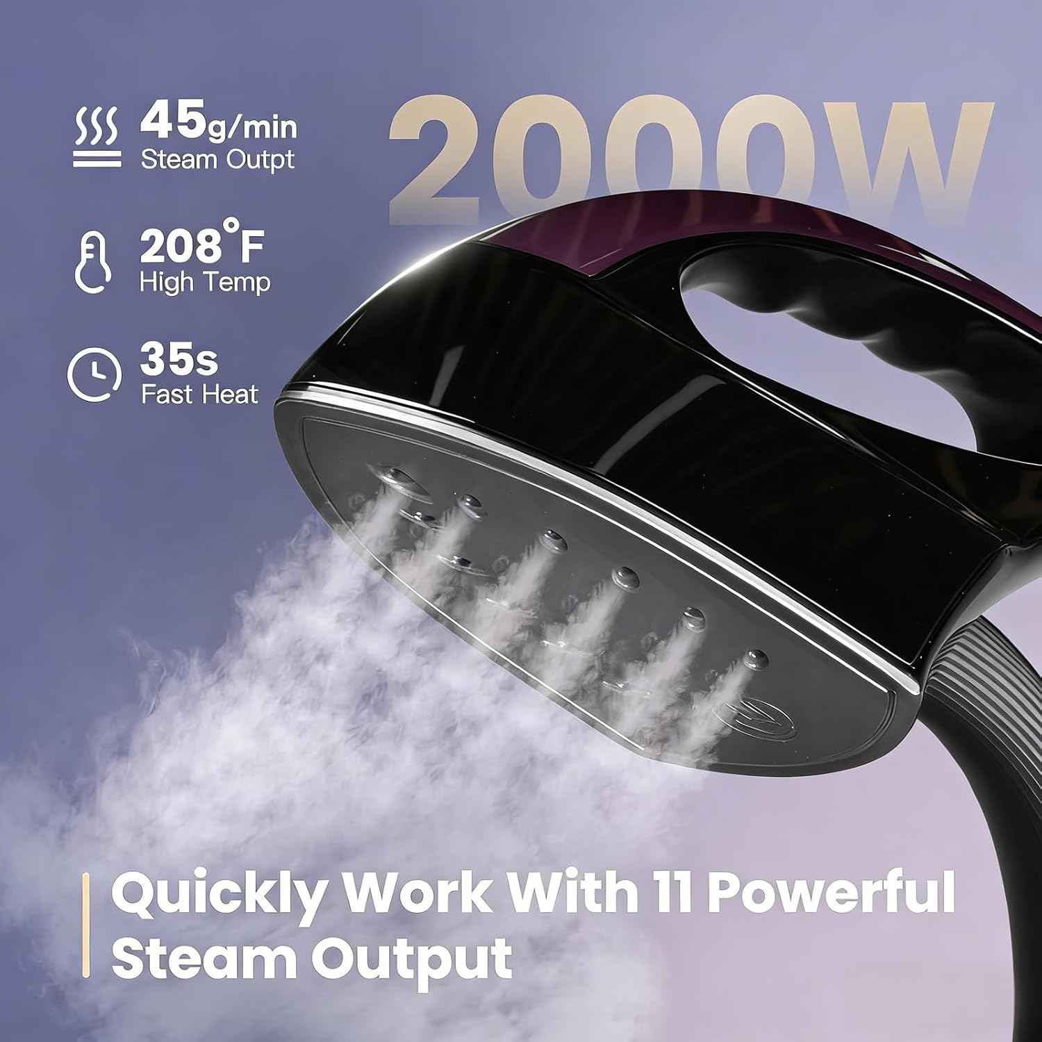 2.3L Water Tank Steamer for Clothes, 2000W Powerful Standing Garment Steamer, 60 Mins Continuous Steaming, 35s Fast Heat-Up