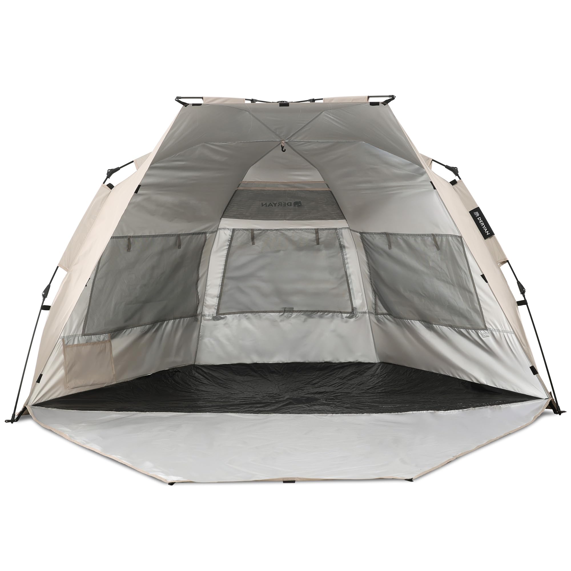 DERYAN Up-to-Go Tente de Plage Pop Up Enfants Protection UV UPF 50+ Coupe-Vent Portable Compacte Pliable 4 Personnes Argent