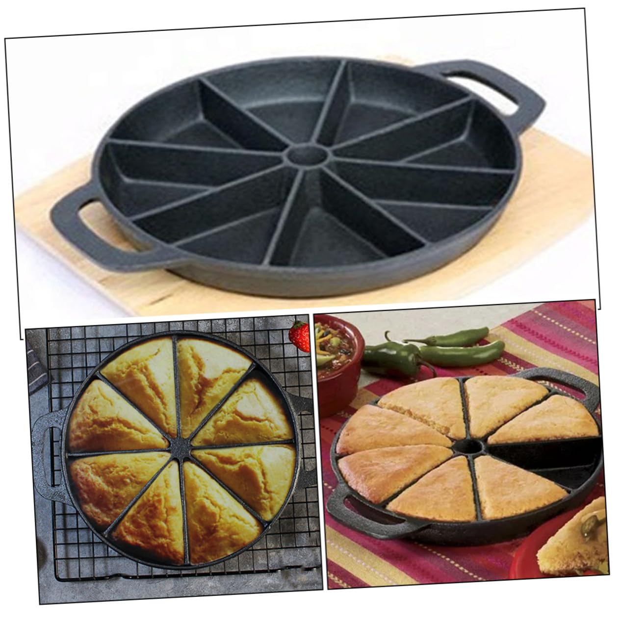 STOBAZA Gusseiserne Brotbackform mit 8-fächern, Rund, Schwarz | Sauerteig und Maisbrot, Antihaftbeschichtet, Leicht zu Reinigen, für Familie und Restaurant
