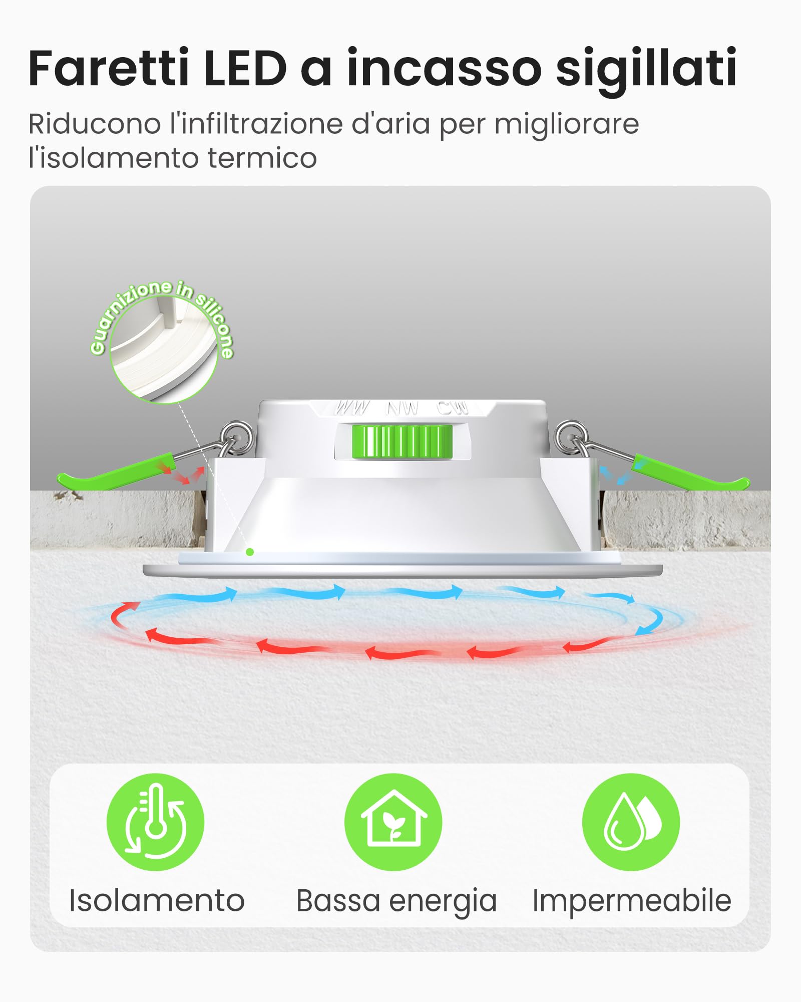 ALUSSO Faretti LED da Incasso per Cartongesso Dimmerabili, Ultrasottili 7W IP65 3000K 4000K 6500K Faretti LED Soffitto, AC 220-240V, Diametro Foro Ø67-75mm, Rotondo Bianco, Set di 6