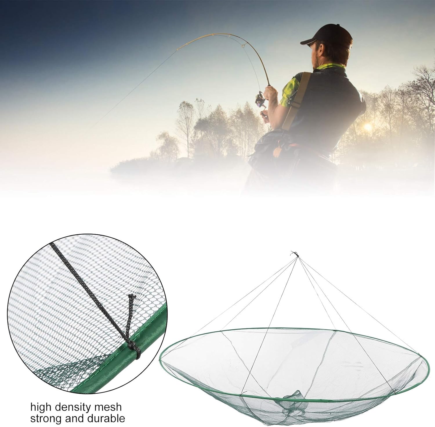 Fishing Net, 59inch Foldable Fishing Net High Strength Nylon Mesh Floating Shrimp Cage for Fish Shrimp Minnow Crayfish Crab, Portable Fish Baskets