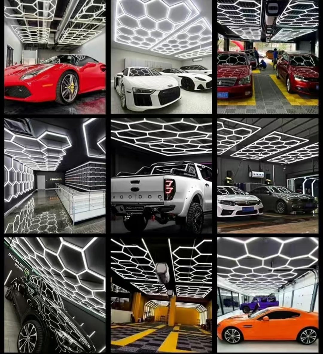 Luce LED Esagonale, 14-HEX 672W 6500K Luce Bianca Diurna, Lampada da Soffitto Inseribile Collegabile per Garage, Officina, Cantina, Palestra, Magazzino (14 fori)
