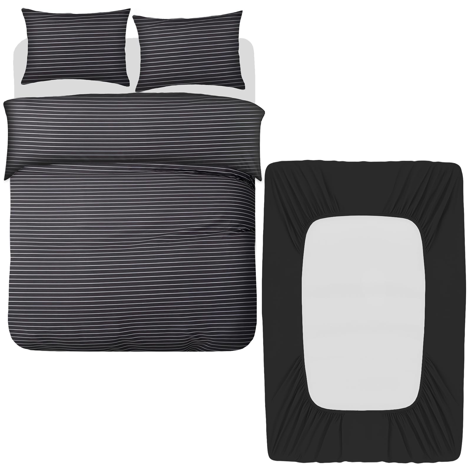 Grace Charcoal 4 Pcs Super King Duvet Set With Matching Black Super King Fitted Sheet 40 Cm Extra Deep Pocket - Premium Microfibre Reversible Quilt Cover Bedding Set For All Seasons