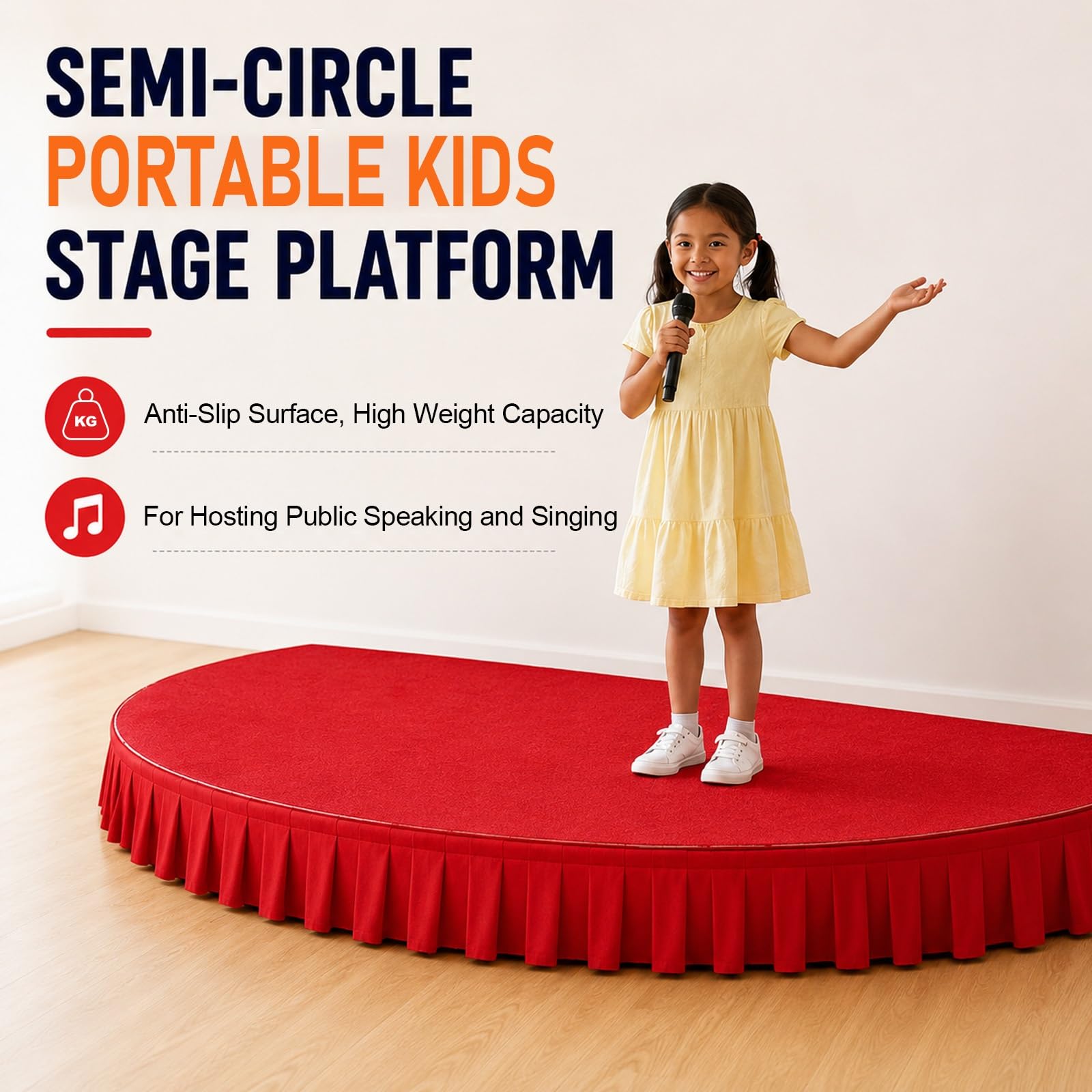Palco portatile, mini palco per spettacoli e concerti per bambini, include grembiule di protezione, elevata capacità di carico per esibizioni corali, eventi scolastici(Gray A,47.2x23.6in)