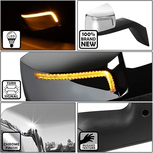 Miniatura 9 de DNA Motoring MIRROR-HAY-002-CH - Par de espejos laterales manuales de señal de giro secuencial LED con patrón de flecha compatibles con Volvo VN