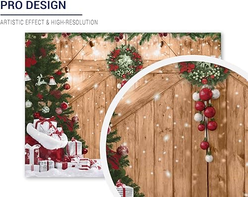 Miniatura 8 de Allenjoy Fondo rústico de 6 x 6 pies para puerta de granero de Navidad para fotografía, fondo de fiesta de madera de Feliz Navidad, vacaciones de