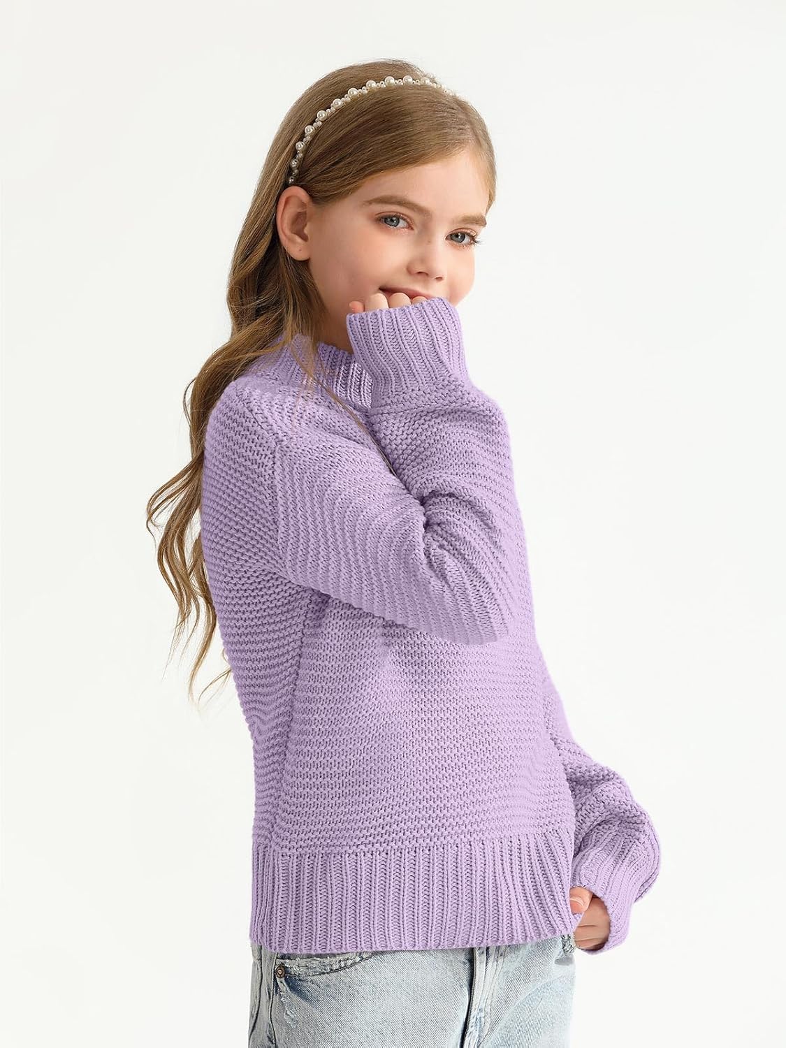 Imily Bela Girls Mock Neck Pullover Sweaters Casual Long Sleeve Knit Jumper Tops - Image 4