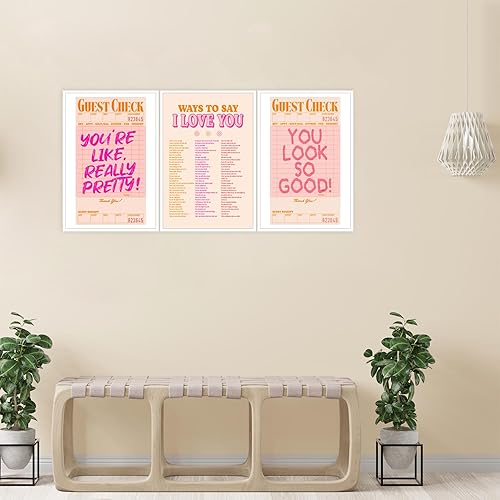 Miniatura 4 de Liyark Youre Like Really Pretty - Juego de 3 lienzos artísticos de pared en lienzo rosa y naranja Funky Ways To Say I Love You, póster de mediados