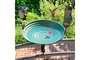 13 Inches Deck Bird Bath, Metal Unheated Detachable Railing Balcony Garden Decor