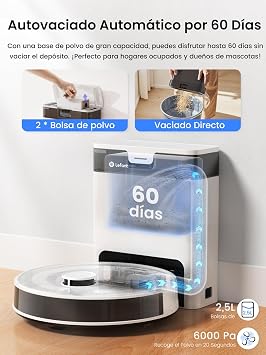 LEFANT Robot Aspirador y Fregasuelos M2 Pro, 6000Pa Succión, 140min Autonomía, Autovaciado 60 Días, Navegación dToF, Obstáculos 190° PSD, Mapeo Multinivel, Mascotas1