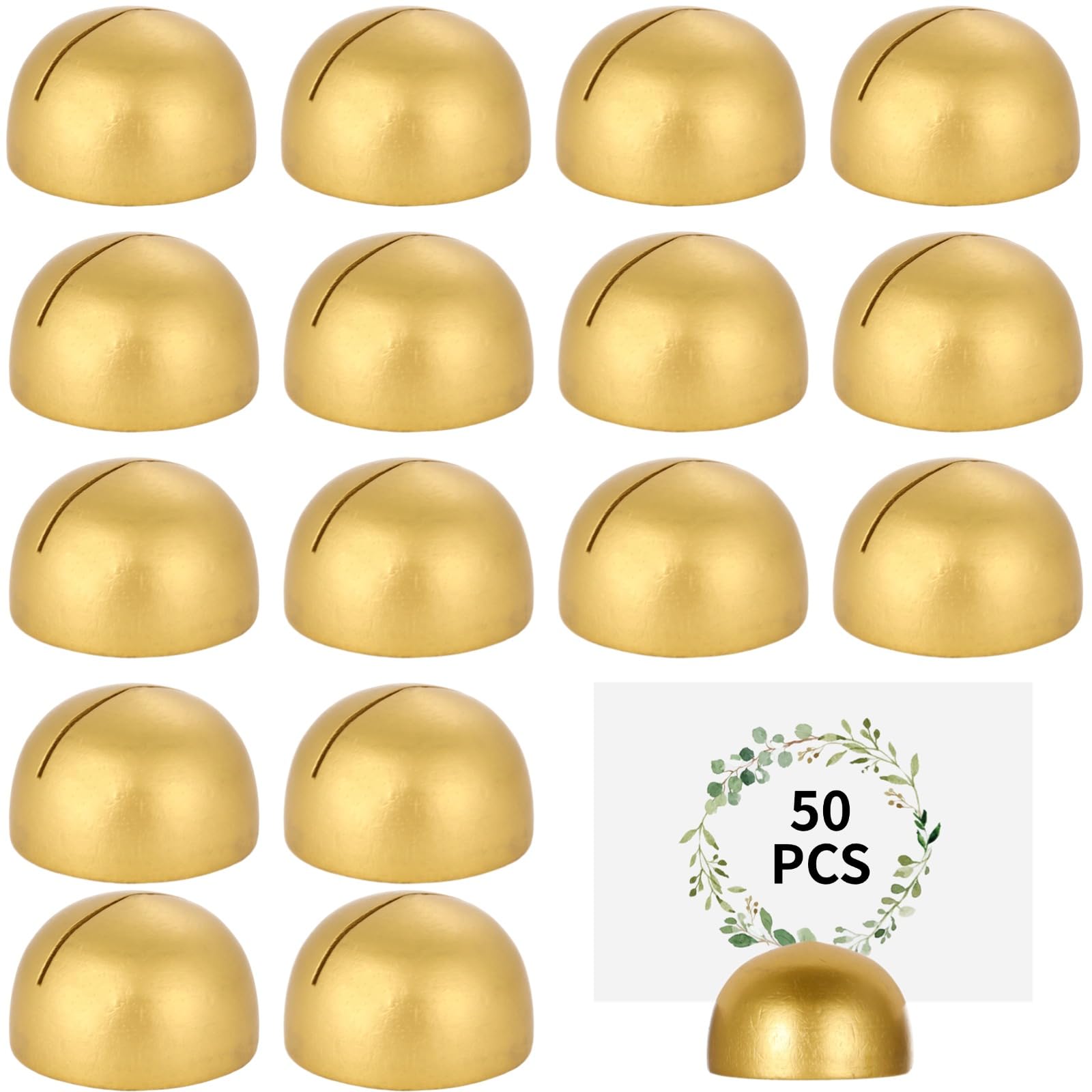 50 soportes para números de mesa, soporte redondo de madera dorada para tarjetas de mesa de boda, soporte de clip para aniversario, cumpleaños, banquete, restaurante