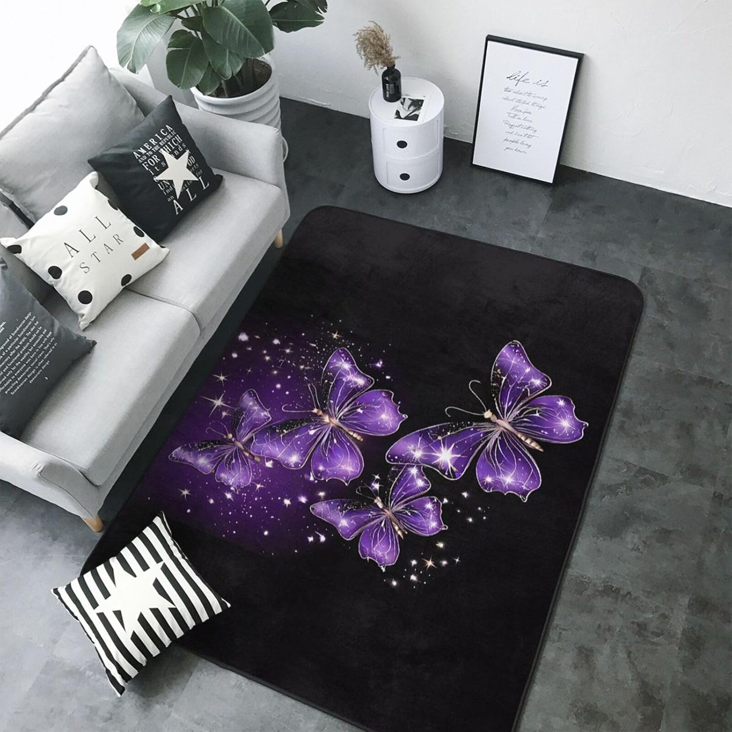 Flannel Non-Slip (Background with Night Butterflies) Rug Pad 80×50in Soft Washable Protective for Hardwood Floors Bedroom Bathroom Living Room