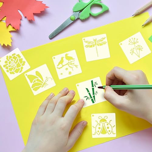 Miniatura 6 de 100 plantillas para manualidades reutilizables, 2.0 x 2.0 in, plantilla de plástico para flores y plantas, plantillas de dibujo para pintar sobre