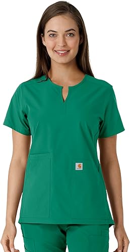 Carhartt Force Essentials Women's Notch Neck Tunic Knit Panel Scrub Top, Hunter,