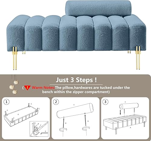 Miniatura 3 de Setawix Banco otomano de tela de peluche, extremo de la cama, canal, copetudo, para dormitorio, ventana, bancos de entrada, rectangular, de sherpa,