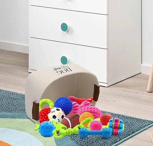 Miniatura 6 de Geyecete Cesta cuadrada de juguetes para perros, cesta de almacenamiento de cuerda de algodón, cesta de almacenamiento de juguetes para