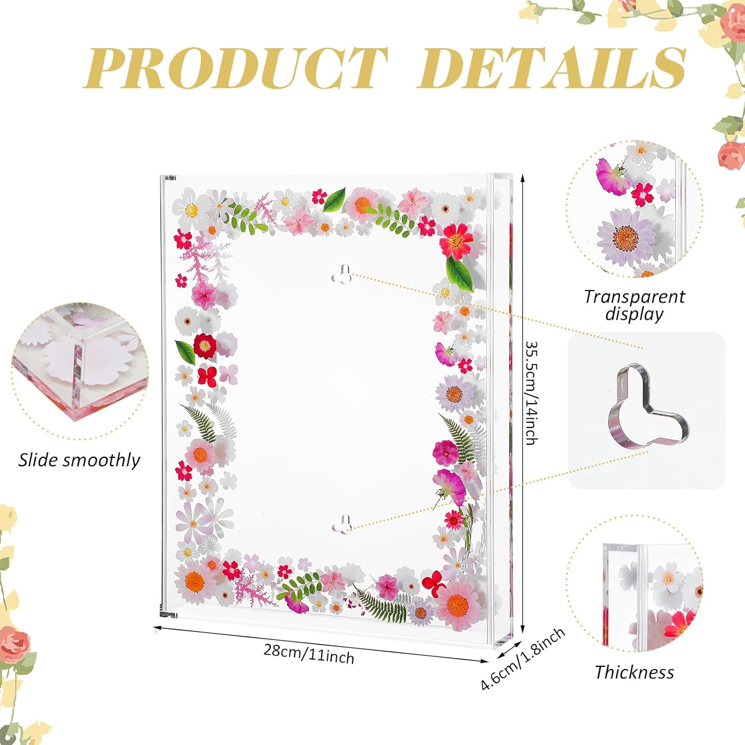 Youyole Floral Graduation Shadow Box Frame Acrylic Diploma Frame Shadow Box Fit 11 x 14'' A4 Diploma Degree Certificate Degree Display Medal Pressed Floral Grad Memory Boxes Keepsake Grad Cap and Gown