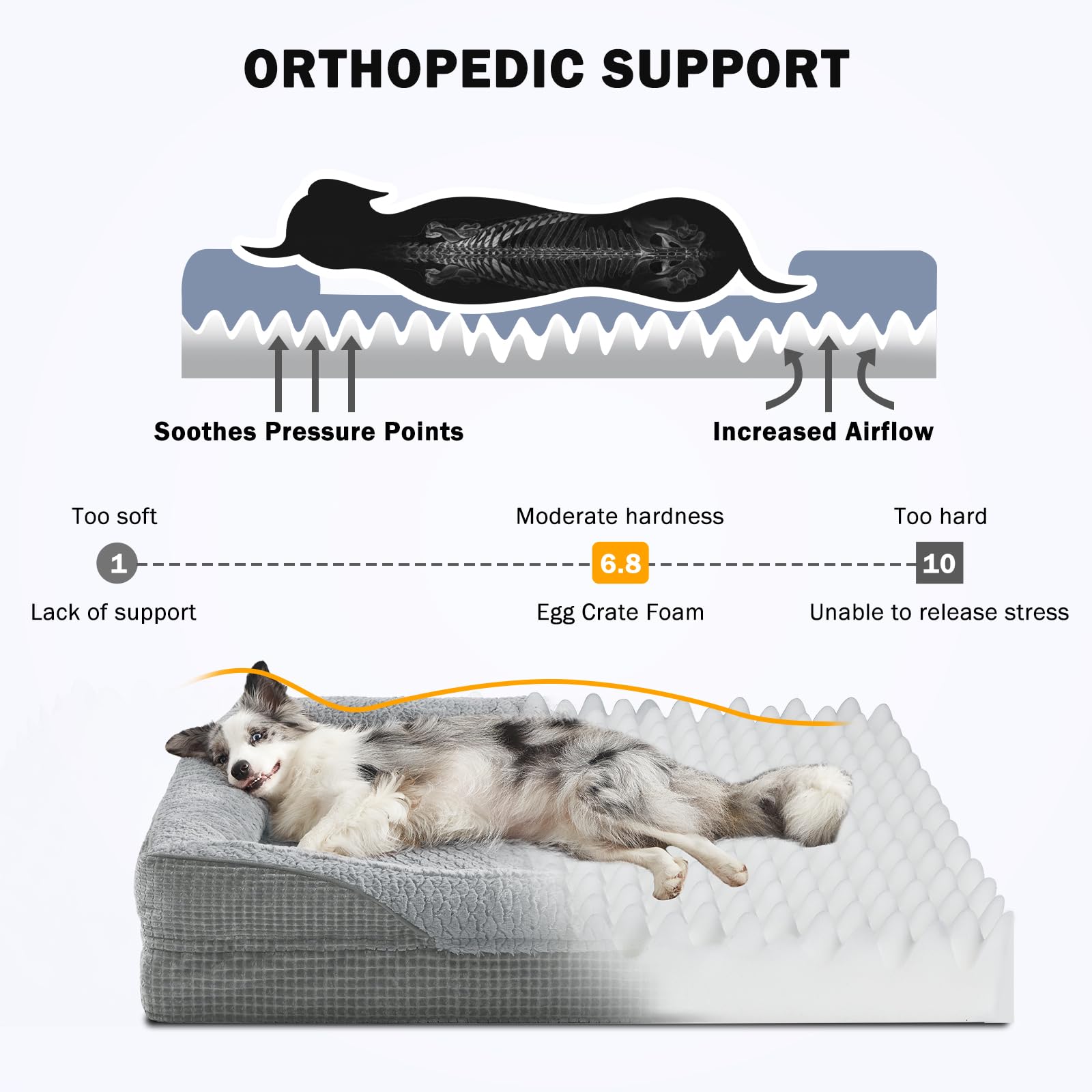 INVENHO Orthopedic Dog Beds Large Sized, XL Washable Egg-Crate Memory Foam Dog Couch Bed with Washable Removable Cover, Waterproof Lining and Nonskid Bottom - image 2