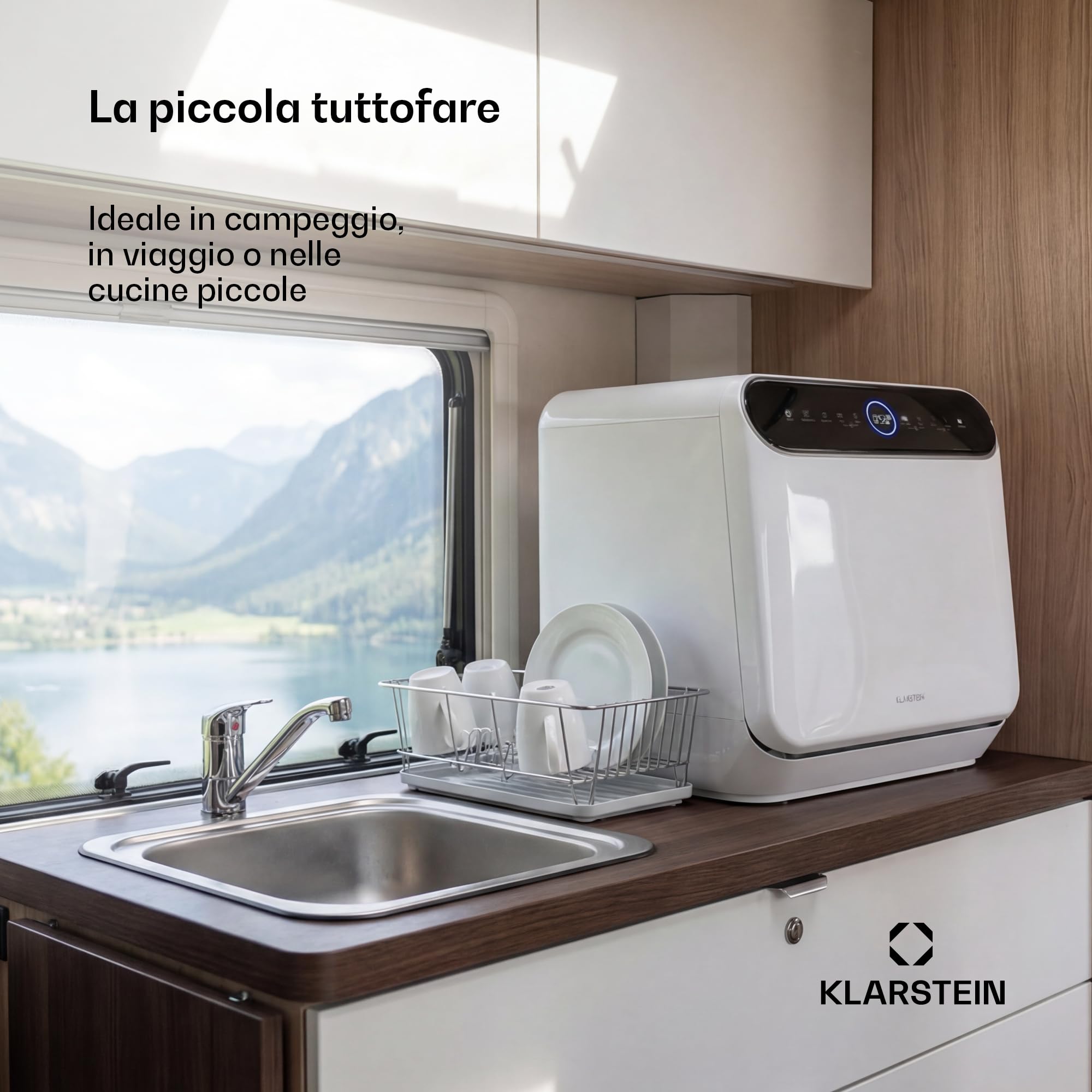 Klarstein Oceana Lavastoviglie da tavolo - Lavastoviglie compatta per 3 coperti, 7 programmi, 6 L di acqua, AquaStop, design portatile