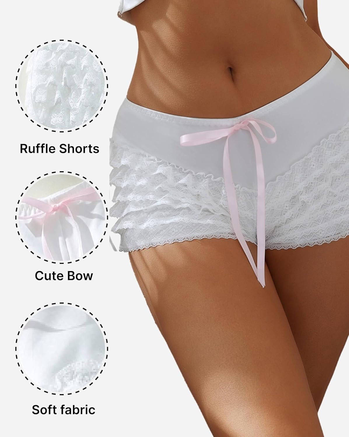 Women Lolita Bloomers White Ruffle Shorts with Bow Sexy Boy Short Panties Fairy Lace Layered Bottoms Y2k Cute Pettipants - Image 5